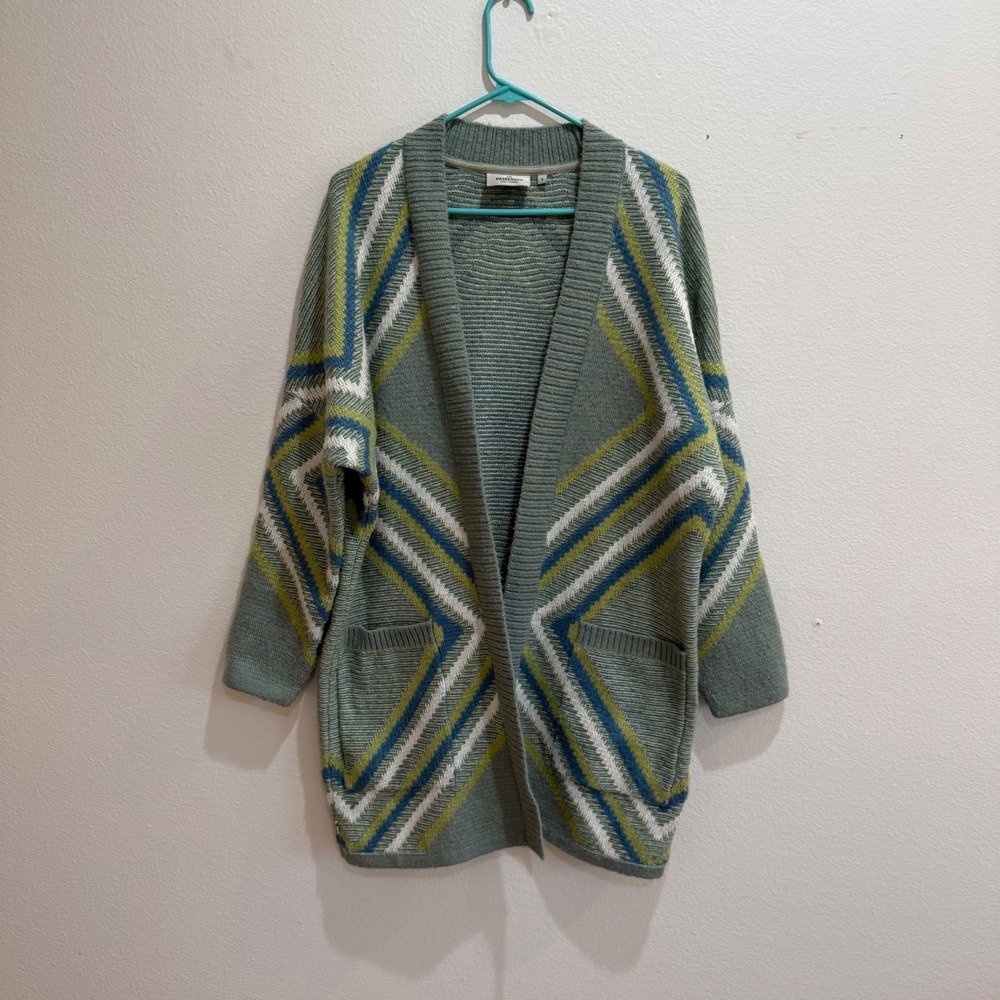 Passenger Made to Roam Geometric Diamond Open Front Cardigan Sage Green Small